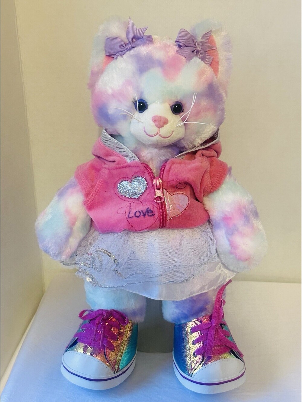 Build A Bear Workshop Plush Pastel Swirl Tie Dye Kitty Cat Pink Purple Clothes